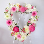 Baby pink and white flowers heart wreath